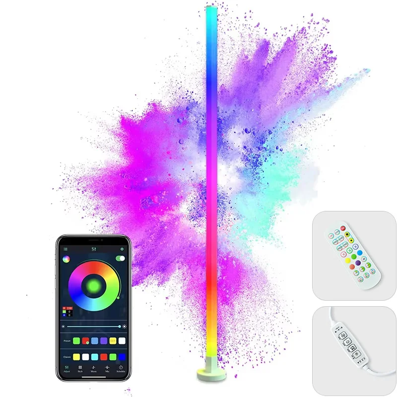 Lampada da terra a LED RGB intelligente telecomando/interruttore/controllo APP USB sincronizzazione musicale angolo moderno umore luce da terra per soggiorno giochi festa