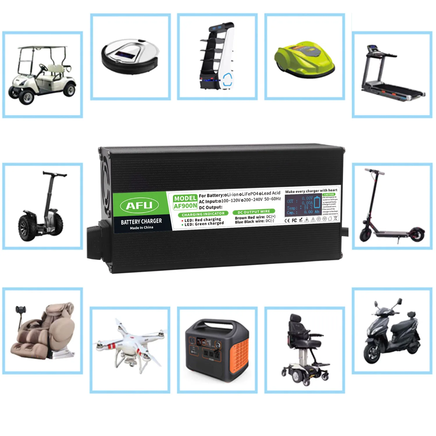 58,4 V 15 A LiFePO4-Akku-Ladegerät mit OLED-Display, intelligentes Ladegerät, USB für 16S 48 V 51,2 V LiFePO4-Akku, Aluminiumgehäuse Image