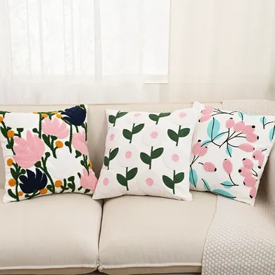 BUYNOW Floral bestickter Kissenbezug 45 x 45 cm Vintage Pastoral Wohnzimmer Sofa Kissenbezug Home Schlafzimmer Dekor cojines para sala Image