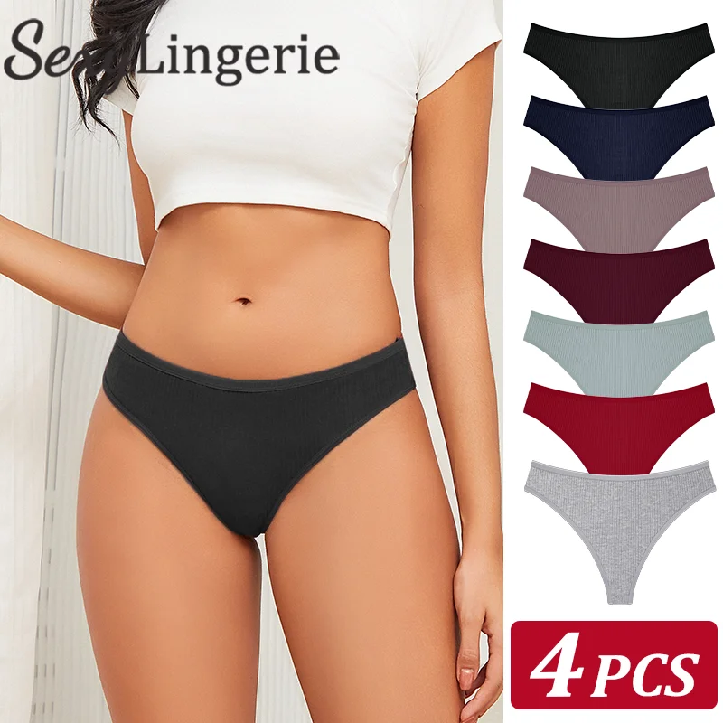 4 Teile/satz Frauen Baumwolle Höschen Sexy Dessous Sexy Low Taille Tiefe Farbe Thongs Damen Unterwäsche Mode Weiche Unterhose S-XL Image