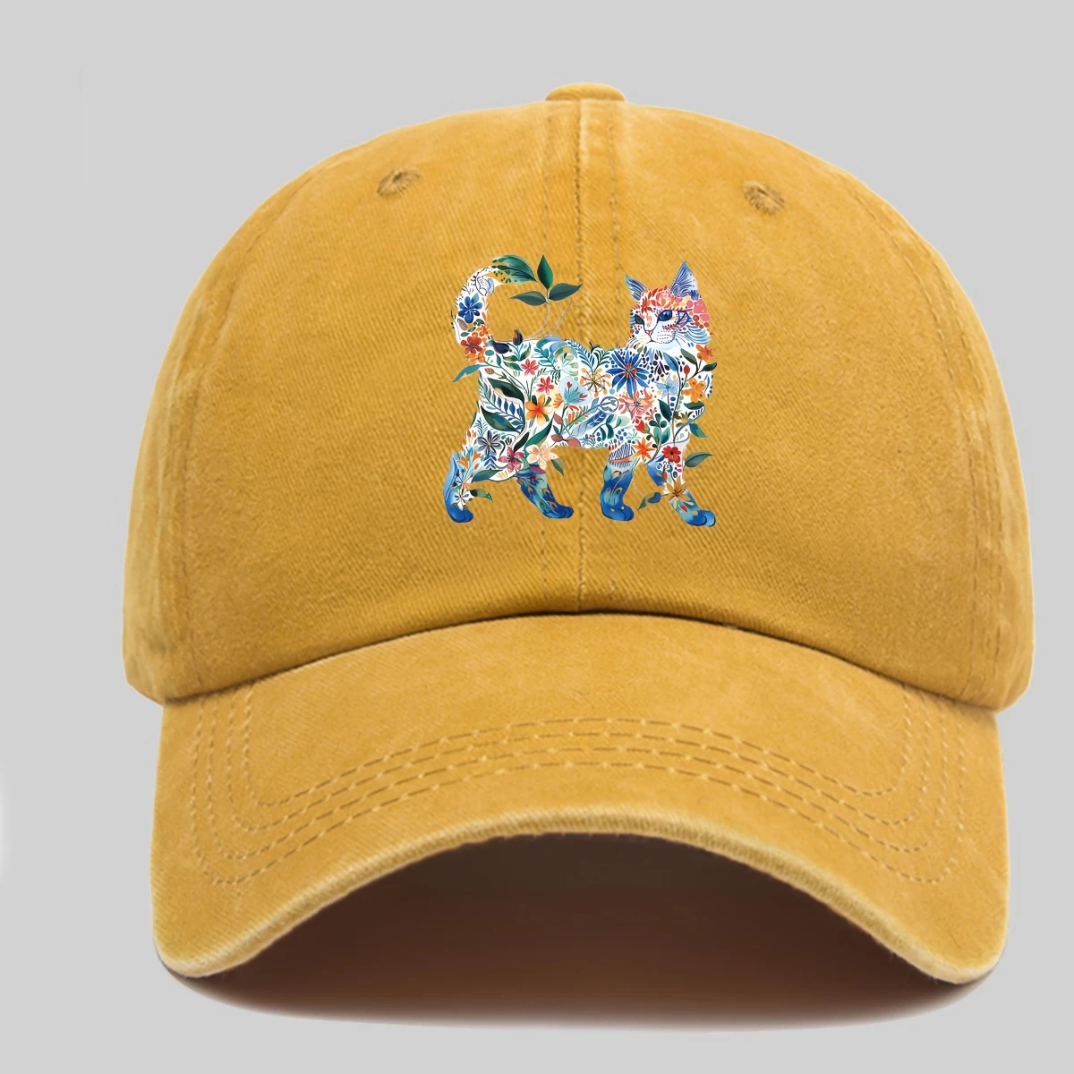 Bunte Baseballkappe mit Blumenmuster und Katzenmuster, verstellbar, leicht, atmungsaktiv, geeignet für Outdoor-Sportarten für Männer und Frauen Image