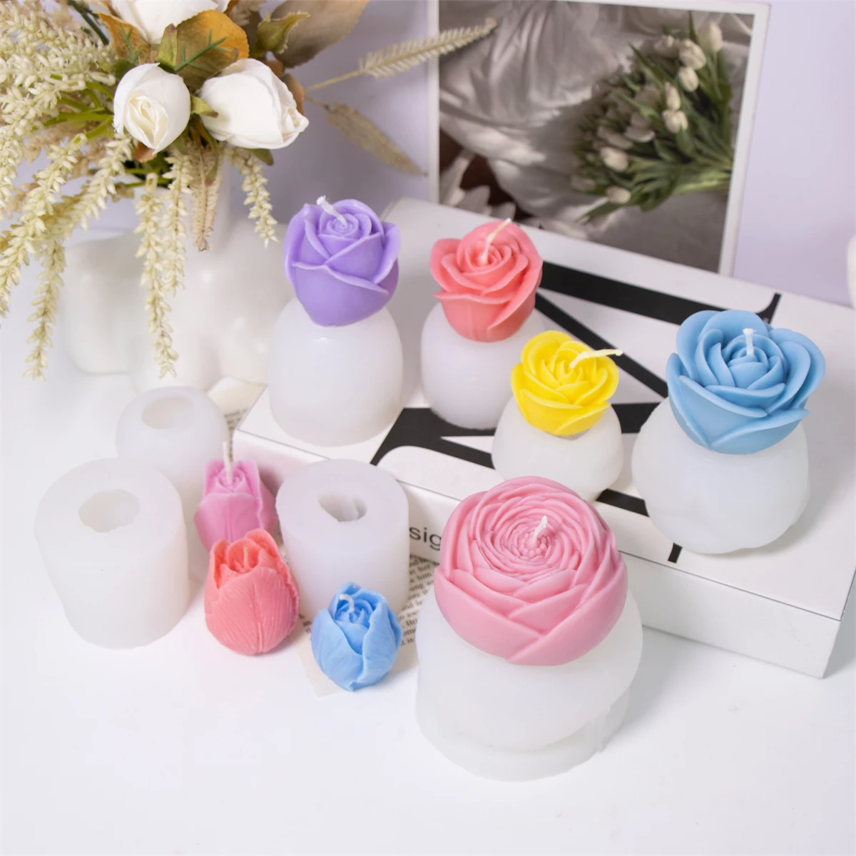 3D Tulpe Blume Kerze Silikon Form DIY Rose Blume Aromatherapie Kerze Seife Gips Form Perfekte Wohnkultur Urlaub Geschenk Image