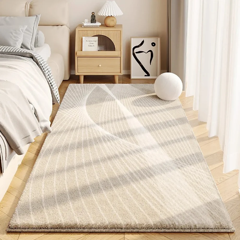 VIKAMA Einfacher Creme-Stil Kunstkaschmir Wohnzimmer Flauschige Teppiche Heim-Deko Schlafzimmer Garderobe Nachttisch Rutschfeste Teppiche Image