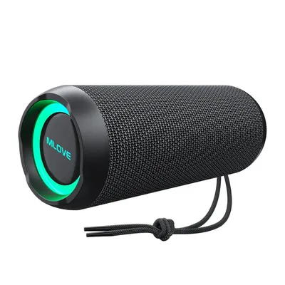 MLOVE E6-L Outdoor-Bluetooth-Lautsprecher mit One-Touch-BassUp, IPX7 wasserdicht, Micro-SD-Karte, AUX-Eingangsstecker, 37 Stunden Spielzeit, RGB-Licht Image
