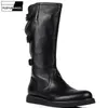 Italienische Designer Herren Kniehohe Stiefel Persönlichkeit Schnalle Motorrad Biker Schuhe Echtes Leder Wohnungen Ritter Stiefel Schuhe