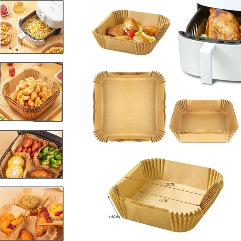 50/100PCS Einweg Luft Friteuse Papier Antihaft Ölbeständige Back Matte Für Mikrowelle BBQ Küche Zubehör Image