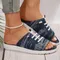 Women's Slippers Fashion Lace Up Flat Denim Beach Fish Mouth Shoes Casual Design Comfortable Femme Zapatillas Plus Size 36~43