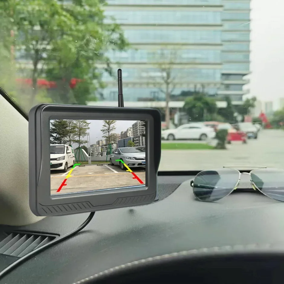 Drahtlose Solar-Rückfahrkamera, 5-Zoll-Monitor, HD, magnetisch, 1080P, Upgrade, automatische Ein-/Aus-Kamera, Nachtsicht, wiederaufladbare Rückfahrkamera Image