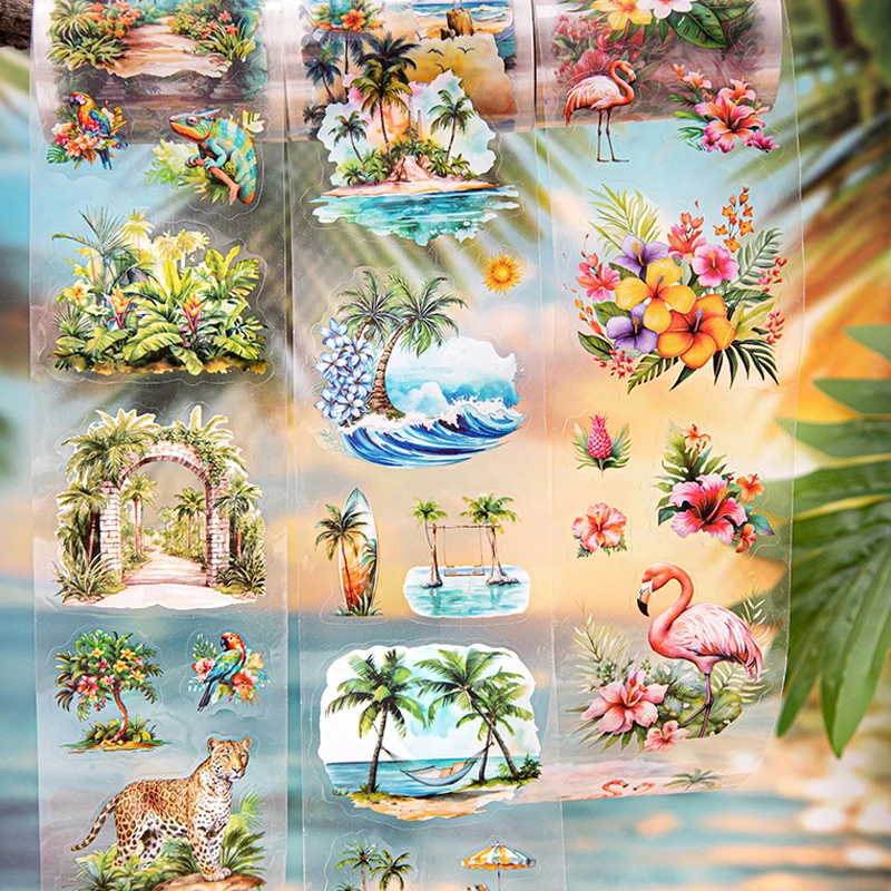 Mr Paper 3 Rollen Tropical Landscape Series Tropical Theme PET Gestanztes Klebeband DIY Handbuch Collage Handyhülle Tagebuch Notizbuch Image