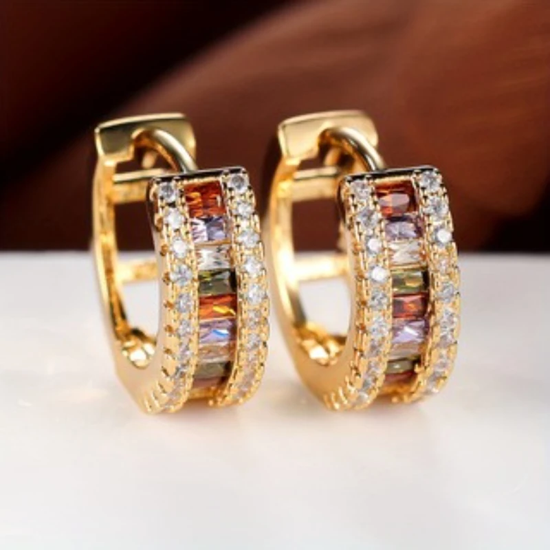 Europa und die Vereinigten Staaten Mode Farbe eingelegte Zirkonia Tropfen Ohrringe, Damen Luxus glänzende Hochzeit Party Schmuck Geschenke Image