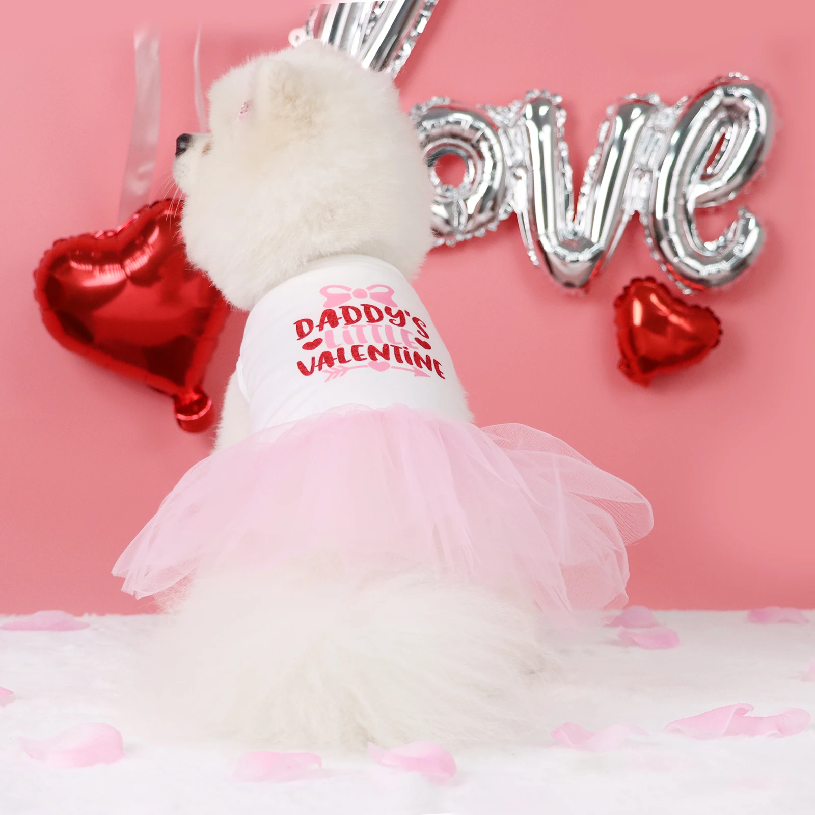 Haustierkleid mit schwarzem Tüllrock mit Schleife, süßes Welpen-Outfit, modische Kleidung für kleine Hunde, süße Haustierkleidung für den Valentinstag Image