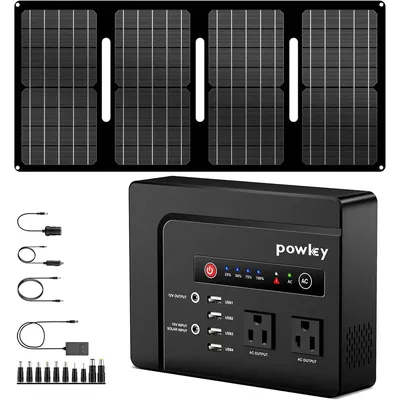200W Portable Power Station with Solar Panel,146Wh Power Bank with 40W Foldable Solar Panel for Outdoor Camping RV Home Backup