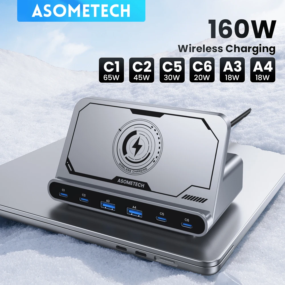 160 W USB-Ladestation, kabelloses Laden, 65 W PD PPS, 45 W GaN-Ladegerät, Schnellladegerät für iPhone 15 14 Pro Samsung Laptop Tablet Image