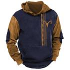 Felpa con cappuccio da uomo a maniche lunghe con motivo cervo, stile vintage retrò, per l'Oktoberfest, collezione autunno-inverno, blu, marrone, kaki, abbigliamento, abbigliamento firmato, stampa grafica, taglie disponibili: S, M, L.
