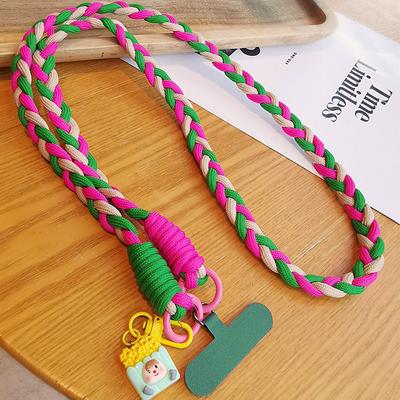 New crossbody can carry three strand ponytail mobile phone lanyard for women anti lost phone case lanyard sturdy cartoon pendant mobile phone long rope