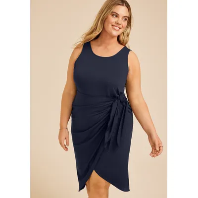 Maurices Plus Size Women's 24/7 Bare Wrap Waist Midi Dress Blue Size 0X