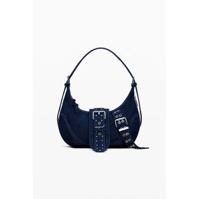 Medium denim bag with buckles