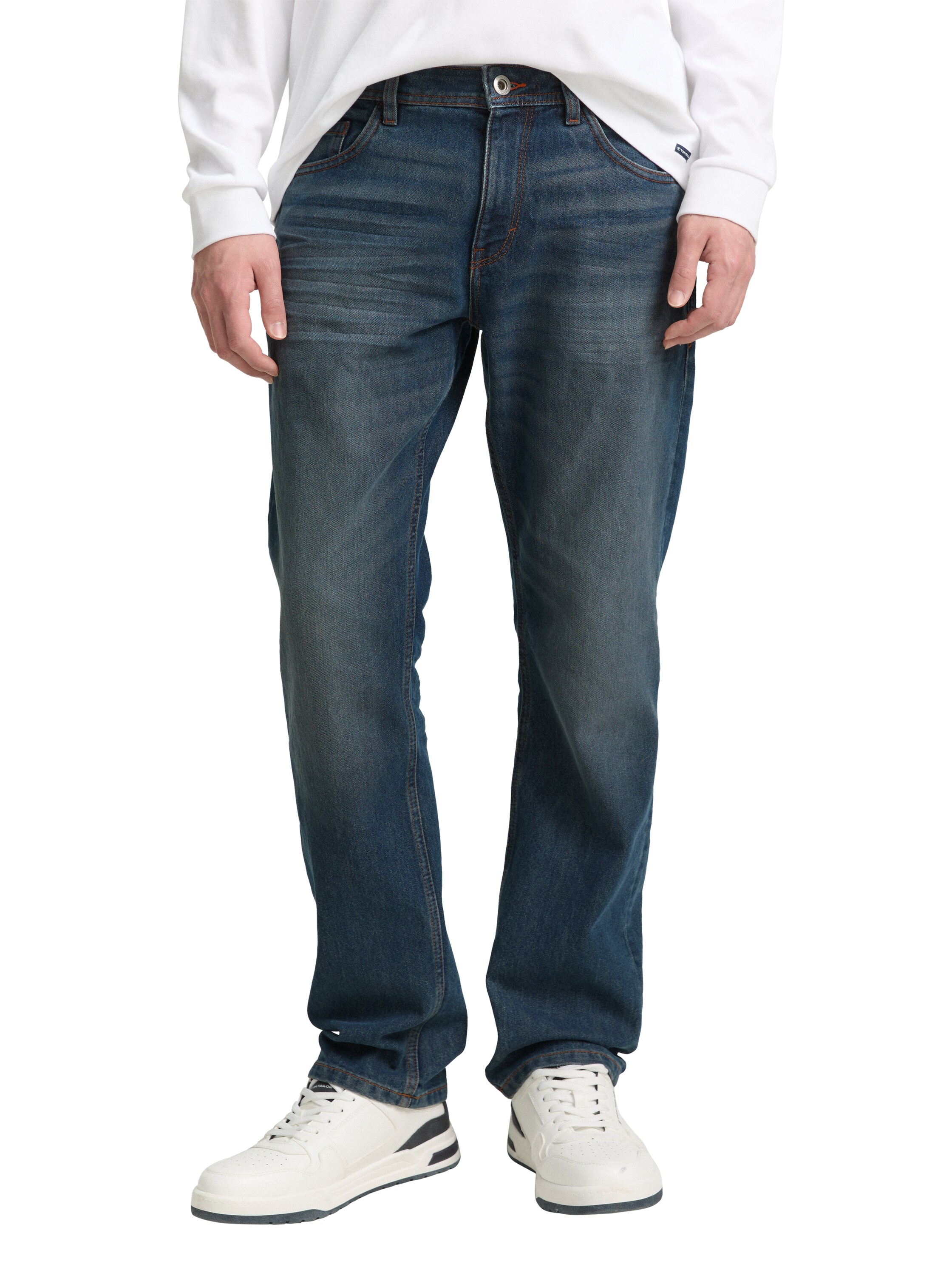 Straight-Jeans TOM TAILOR "MARVIN", Herren, Gr. 36, Länge 32, blau (mid stone blau grau denim32), Denim/Jeans, Obermaterial: 70% Baumwolle, 28% Polyester, 2% Elasthan, unifarben, straight fit knöchellang, Jeans Straight-Jeans, im Five-Pocket Style