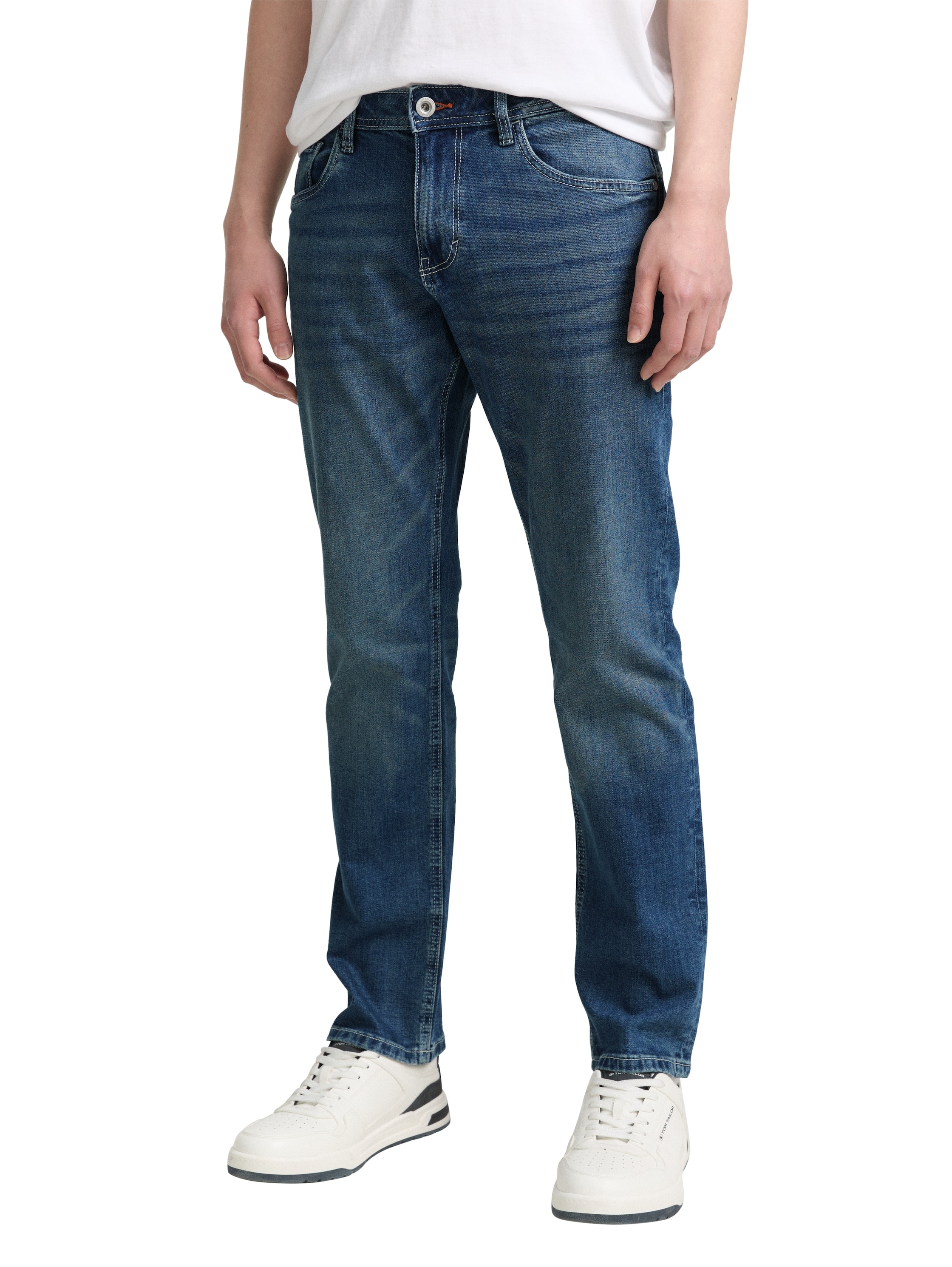 Straight-Jeans TOM TAILOR "MARVIN", Herren, Gr. 30, Länge 30, blau (used mid stone blau denim30), Denim/Jeans, Obermaterial: 98% Baumwolle, 2% Elasthan, unifarben, straight fit knöchellang, Jeans Straight-Jeans, im Five-Pocket Style