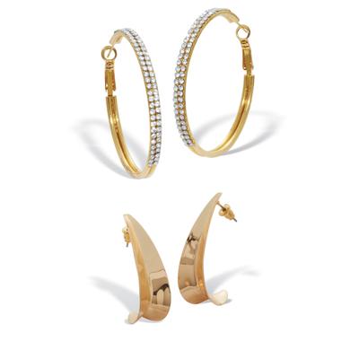 Women's 2-Pair Yellow Gold Ion-Plated Stainless Steel Hoop Earrings by PalmBeach Jewelry in White (Size ONE SIZE)