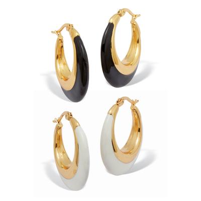Women's Yellow Gold Ion-Plated Eclipse 2-Set Hoop Earrings by PalmBeach Jewelry in Yellow (Size ONE SIZE)