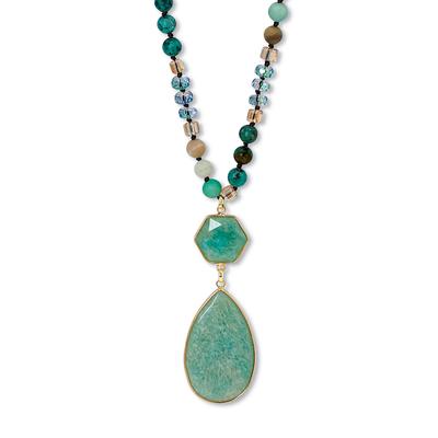 Women's Genuine Green Aventurine Goldtone Beaded Drop Necklace 36-inch by PalmBeach Jewelry in Green (Size ONE SIZE)