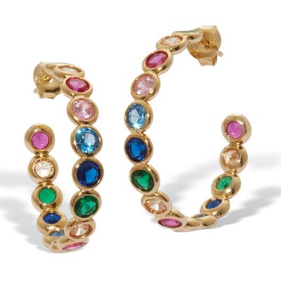 Women's 3 TCW Round Rainbow Cubic Zirconia Gold-Plated Hoop Earrings by PalmBeach Jewelry in Green (Size ONE SIZE)
