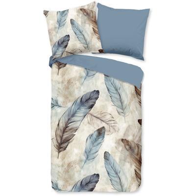 Wendebettwäsche GOOD MORNING "Otte", blau, B/L: 155cm x 220cm, , Renforcé, B/L: 80cm x 80cm, Renforcu00e9, Obermaterial: 100% Baumwolle, Bettwäsche, 100% Baumwolle, Renforcé, Reißverschluss, Wendeoptik, Federn Image