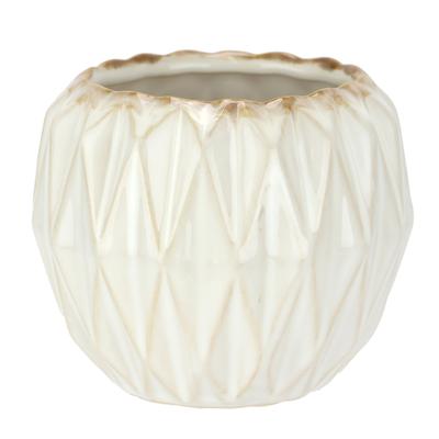 Dekovase I.GE.A. "Keramik-Topf", beige (creme), B:12cm H:10cm, Keramik, Vasen, Blumentopf geriffelt Zylinderform Übertopf Keramikvase Deko Dekovase