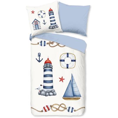 Kinderbettwäsche "Maritime", blau, B/L: 135cm x 200cm, , Microfaser, B/L: 80cm x 80cm, Microfaser, Obermaterial: 100% Polyester, PURE LUXURY COLLECTION, Bettwäsche, Mikrofaser, 135x200, 2 Teilig, Wendeoptik, Maritim, Strand