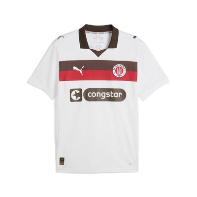 Poloshirt PUMA "FC St. Pauli 25/26 Auswärtstrikot Herren", Herren, Gr. L, weiß espresso braun, Obermaterial: 100% Polyester; Kragen: 3% Elasthan, 97% Polyester; Rippe: 100% Polyester; Einsatz: 100% Polyester, gestreift, regular fit, Kurzarm, Shirts Image