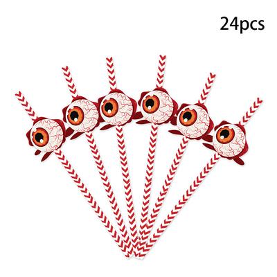 Halloween Decoration Props Disposable Paper Straws Spiders Pumpkins Witches Skeletons Party Supplies