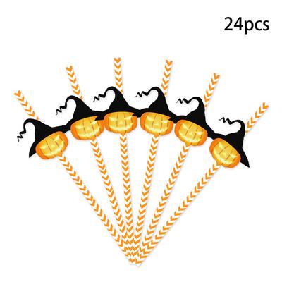 Halloween Decoration Props Disposable Paper Straws Spiders Pumpkins Witches Skeletons Party Supplies