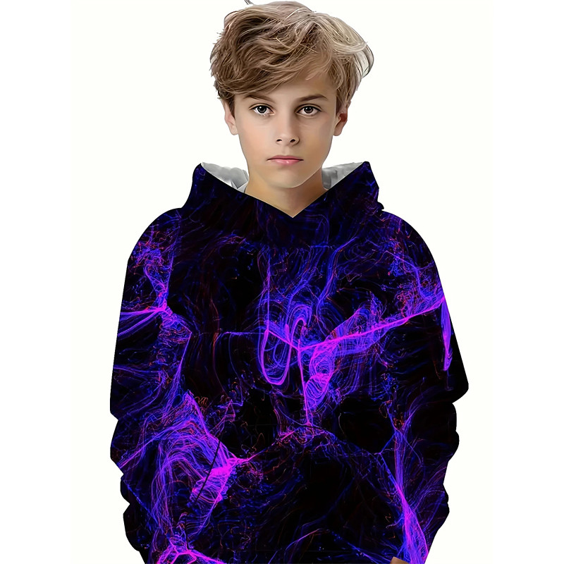 Boys' 3D Graphic Lightning Hoodie Long Sleeve Spring Fall Fashion Streetwear Kids 4-12 Years Hooded Outdoor Casual Daily Regular Fit