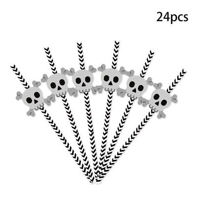 Halloween Decoration Props Disposable Paper Straws Spiders Pumpkins Witches Skeletons Party Supplies