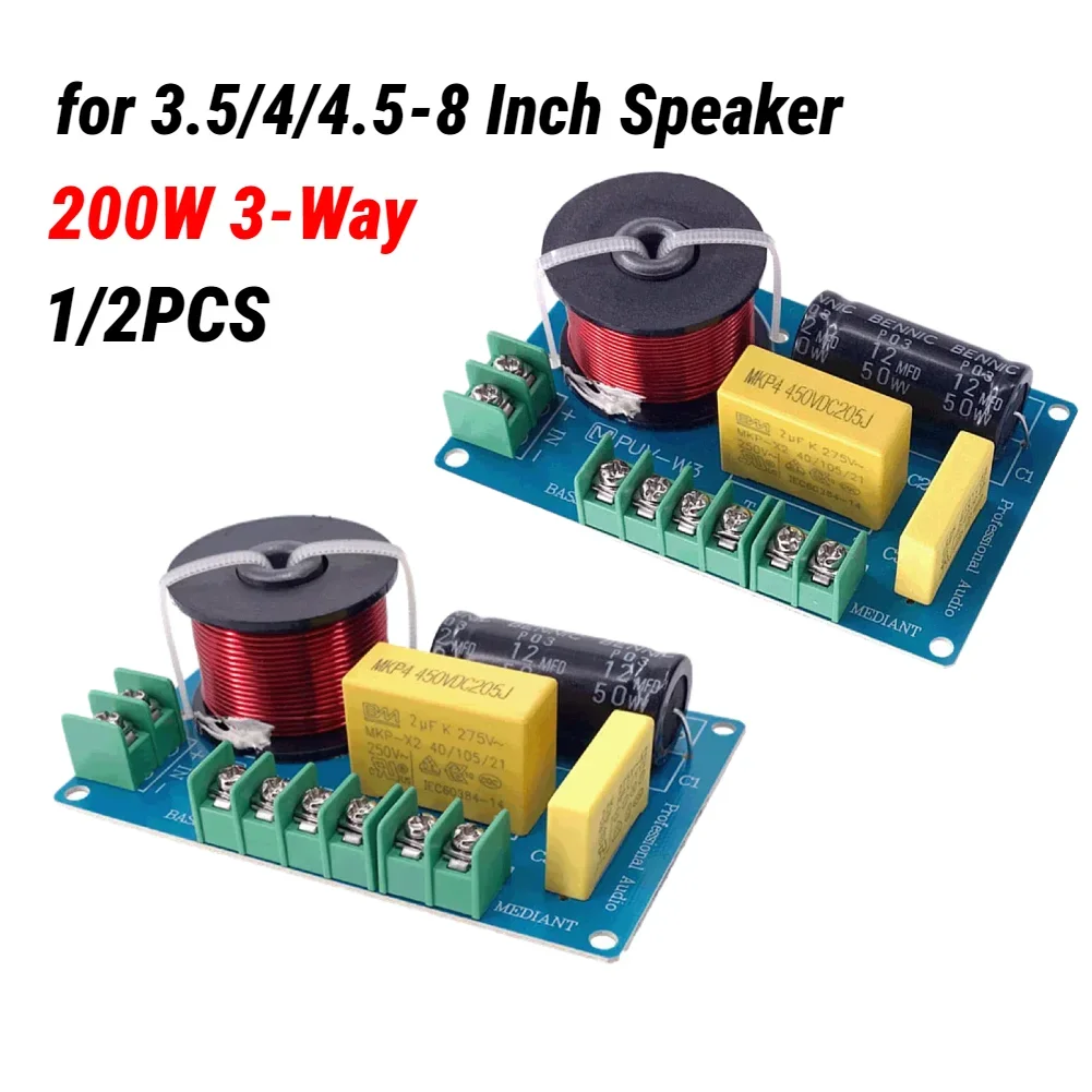 3-Wege-Hi-Fi-Crossover-Filtermodul MKP Metallfilm Audio Hifi Filter Platine Bücherregal Audio für 3,5/4/4,5-8 Zoll Lautsprecher