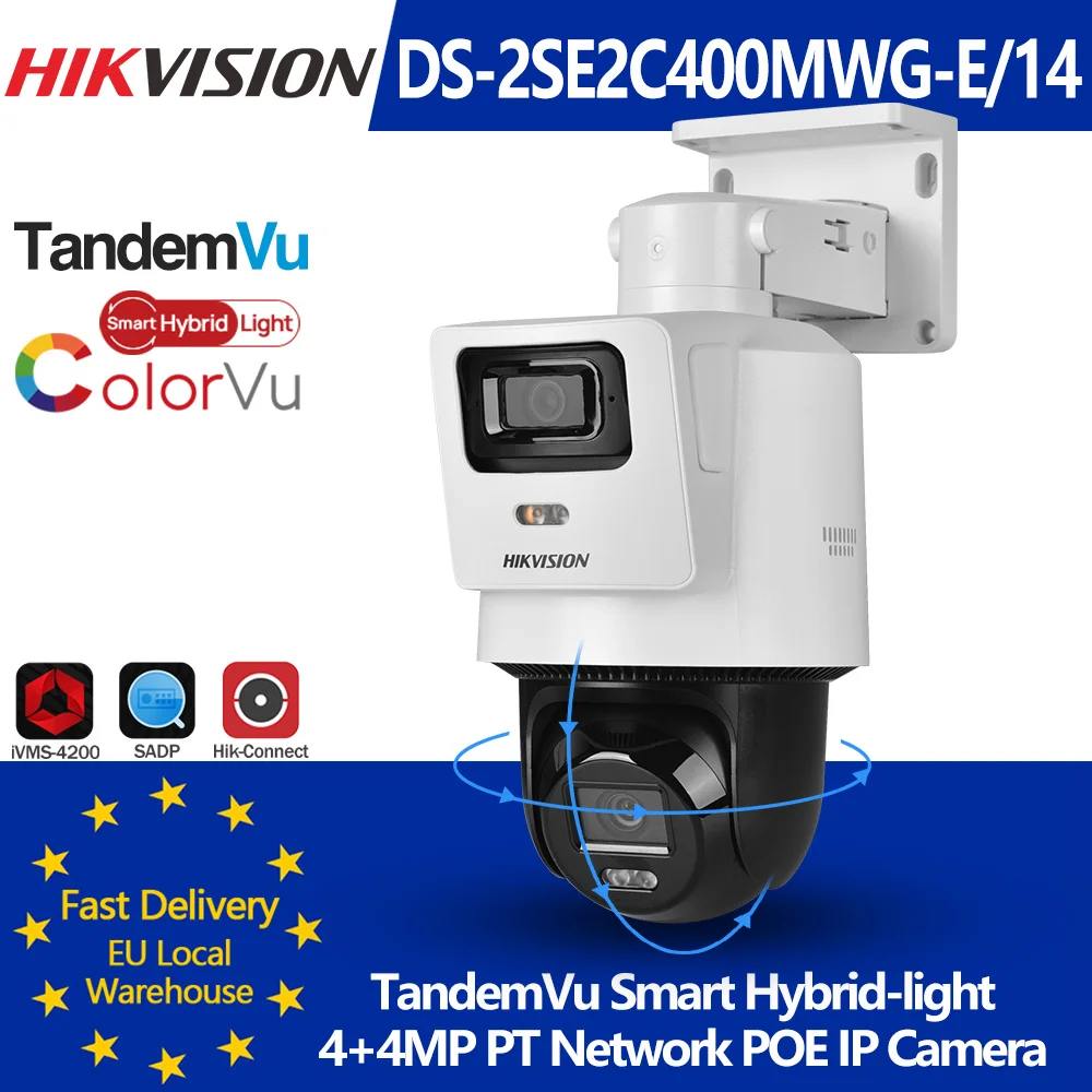 Hikvision DS-2SE2C400MWG-E/14 TandemVu 4MP+4MP PT IP-Kamera Intelligente Hybrid-Licht-ColorVu-Erkennung von menschlichen Fahrzeugen POE 2-Wege-Audio Image