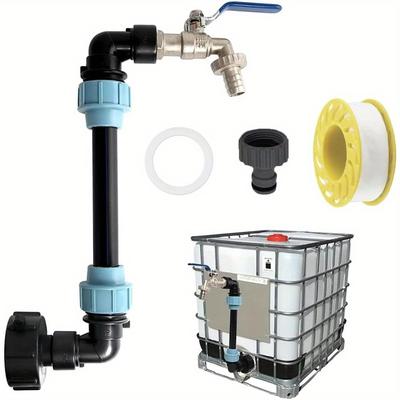 TEMU 1set Ibc Tonne Bucket Adapters, Taps With 3/4 In. Spout Gooseneck For Ibc Container Rainwater Tank Buckets Image