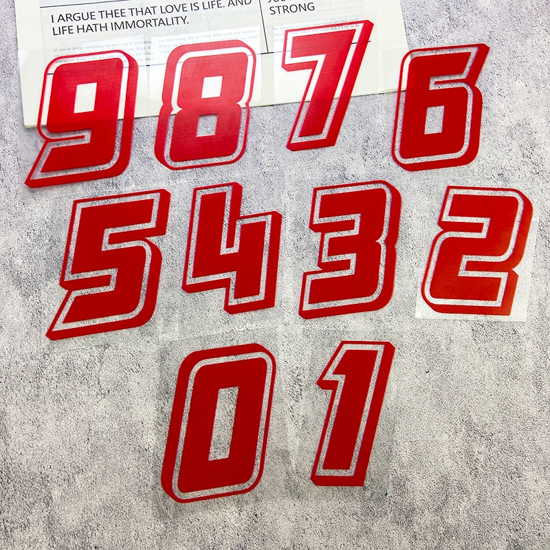 Autocollants de moto avec numéro rouge, 1 pièce, imperméables, pour bricolage, carénage avant de moto, réservoir de carburant, casque, Scooter, décalcomanies en vinyle, 0123456789