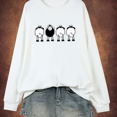 TEMU Plus Size Sheep Print Sweatshirt, Casual Long Sleeve Crew Neck Pullover Sweatshirt, Women's Plus Size clothing Image
