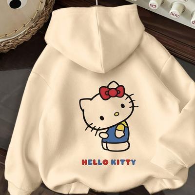 TEMU For Hello Hoodie With Red Bow & Blue Character Print - Pullover For Women, , Casual Wear Hoodie | Design Hoodie | Soft Texture Hoodie Image