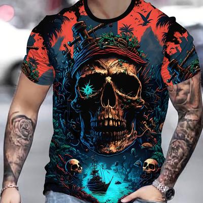 TEMU Men's Casual Crew Neck Polyester T-shirt, 3d Print Pattern, Stretch, Regular Fit, 110g/m² Knit Fabric Image