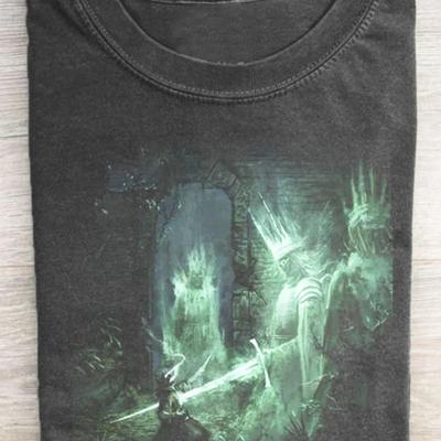 TEMU 1pc Washed Printed Cotton T-shirt For Men – Another World Design, Artwork With Glowing , Retro Wax Printed Tee, Summer & Casual Wear Image