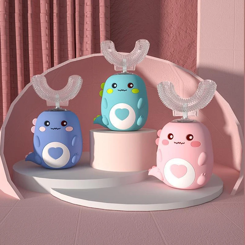 U-förmige elektrische Zahnbürste für Kinder, 360-Grad-Smart-Cartoon-Silikonzahnbürste für Kinder, automatische wiederaufladbare Schallzahnbürste Image