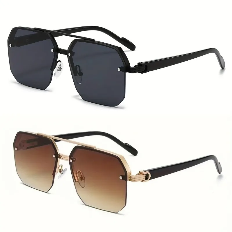 2 Paar neue Halbrahmen-Brillen, geeignet für Männer und Frauen, quadratische, normale Dekorationsbrillen Image