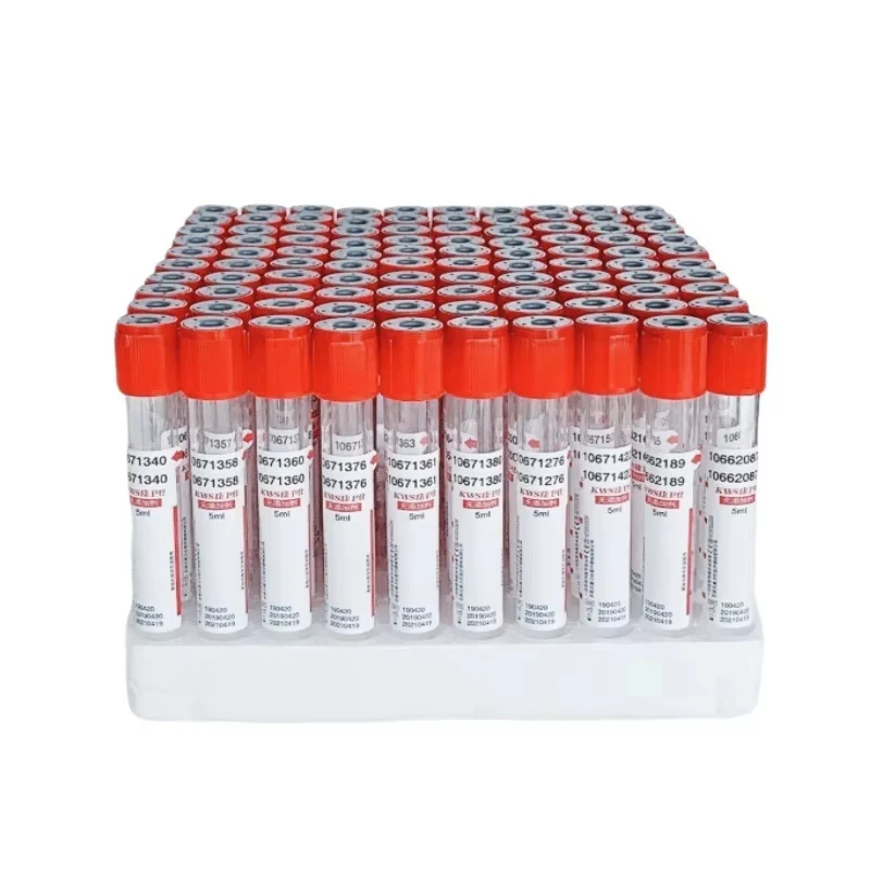 100 Stück 10 ml Blutentnahmeröhrchen PET/Glas Labor-Sammelröhrchen Test Rote Kappe Unterdruck Vakuum-Einwegröhrchen Image