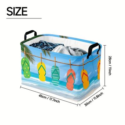 TEMU 1pc Flip Flops Print Foldable Storage Box - Washable Polyester Organizer For Closet, Shelf, Desktop, Office, Bedroom With Tree & , Beach Accessorie Image