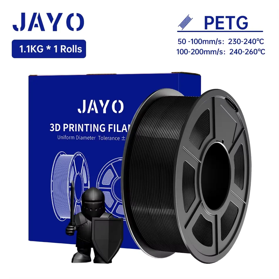 JAYO PETG/PETG Klares 3D-Drucker-Filament, 1,75 ± 0,02 mm, 1,1 kg/Rolle, hohe Zähigkeit, ordentlich gewickeltes Filament, passend für die meisten FDM-Drucker Image