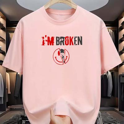 "TEMU Men's Casual Crew Neck T-shirt With "" Print, 100% Polyester Knit Fabric, Stretch, Regular Fit, Summer Fashion Short-sleeve Top, Gift-ready" Image