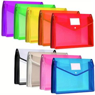 TEMU 9pcs Colorful A4 Expandable File Folders With Button Closure - Waterproof Pp Material, Ideal For School, Office, Or Home Organization, Assorted Bright Colors, File Organizer For Desk Image